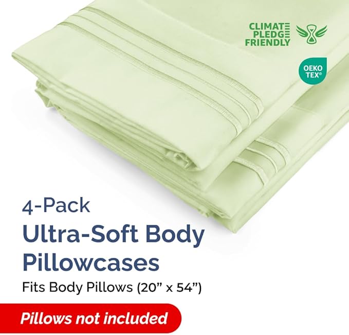 Body Pillowcases Set of 4-20x54 Long Body Pillow Case - Soft Body Pillow Cover for Sleeping & Side Sleepers - Breathable & Fade Free - Machine Washable with Envelope Enclosure - (Light Sage Green)