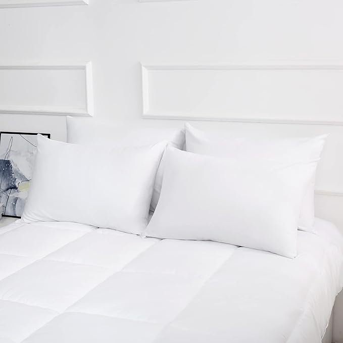 Sleep Better with White Cotton Pillowcases Set of 4 - Queen Size Pillow Cases with Zipper 400 Thread Count Cooling & Breathable Pillow Protectors 20" x 30"