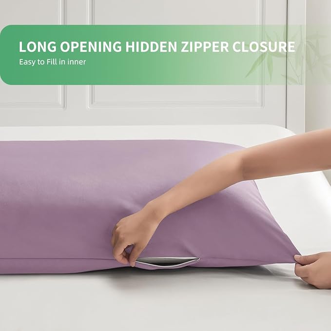 Body Pillowcase, Cooling Viscose from Bamboo Pillow Cover with Zipper Closure, Soft Moisture-Wicking for Hot Sleepers, Hair and Skin-Friendly, Light Purple, 1 Pack