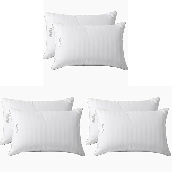 Martha Stewart Hotel Collection Bed Pillows 100% Cotton 500 Thread Count Damask Stripe Embroidered King Size (Pack of 6)