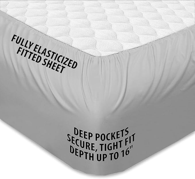 Rajlinen Top Split Head King Sheet Set for Adjustable Beds, Split King Flex Head Sheets, 34 Top Split, 100% Cotton, 16 Deep Pocket, Light Grey Solid