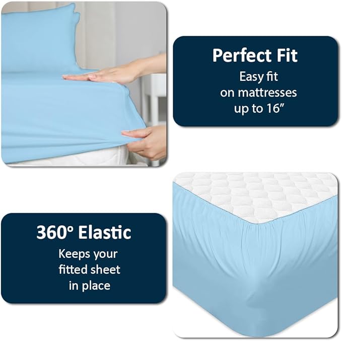 Cottingon 1 Piece Top Split King Fitted Sheet Only for Adjustable beds, Premium 100% Egyptian Cotton, 34 Inches Half Split Flex Head Bottom Sheet for Sleep Number Beds 16" Deep Mattress, Light Blue