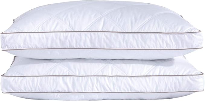puredown® Goose Feathers and Down Pillow for Sleeping Hotel Collection Bed Pillows, Gusseted, Queen, Set of 2