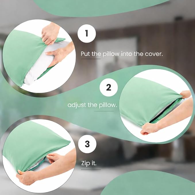 EVOLIVE Body Pillow Cover 21"x54", Ultra Soft Microfiber Pillowcase with Hidden Zipper, Breathable, Machine Washable, for Pregnancy & Side Sleepers, Cover Only (21"x54" Body Pillow Cover, Mint)