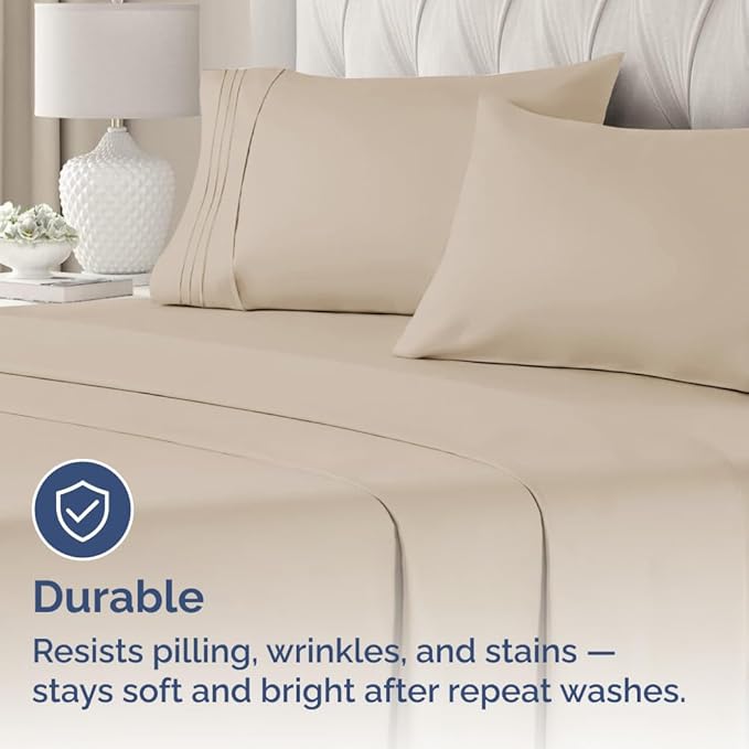Standard Pillow Cases Set of 4 - Ultra Soft Hotel Quality Pillowcase Covers - Comfy Cozy Bedding for Women, Men, Kids & Teens - Machine Washable Pillow Protectors - 4 Piece Set - Standard Size Cream