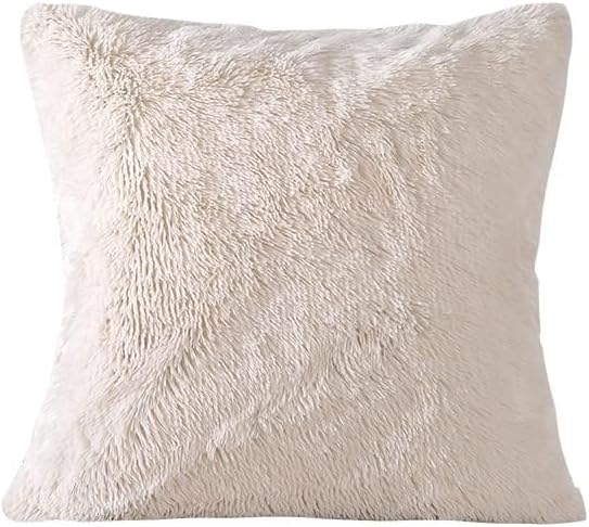 Reafort Luxury PV Fur Euro Sham Pillow Cover 26x26, Long Hair Faux Fur Plush Cushion Case with Hidden Zipper, Ultra Soft Decorative Pillow Cover for Bed Couch Sofa (Cream, Euro Sham)