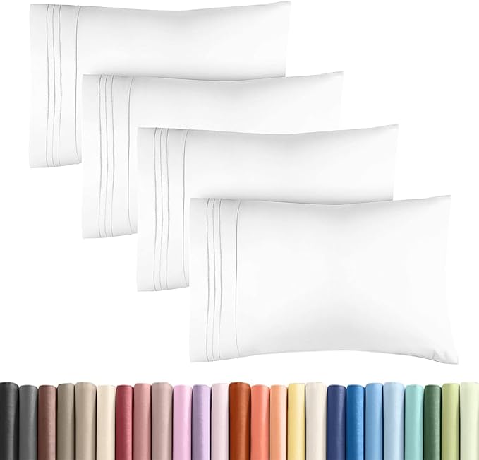 King Standard Pillow Cases Set of 4 - Soft Hotel Quality Pillowcase Covers - Comfy Bedding for Women, Men, Kids & Teens - Machine Washable Pillow Protectors - 4 Piece Set - King Standard Size White