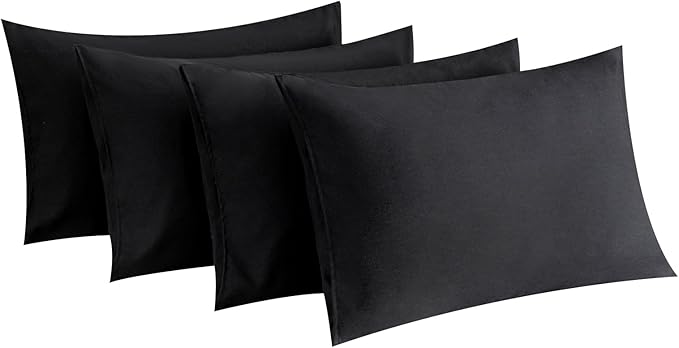 MINIPANDA Black Pillow Cases Set of 4 Queen Size - Super Soft, Smooth and Breathable Pillow Cases Queen- Envelope Design - Machine Washable Lightweight (20X30 Inches (4 Piece))
