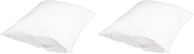 Amazon Basics Standard Breathable 100% Cotton Hypoallergenic Pillow Protector with Zipper, Machine Washable, White, 27 x 21 Inches, Pillows Not Included (Pack of 2)