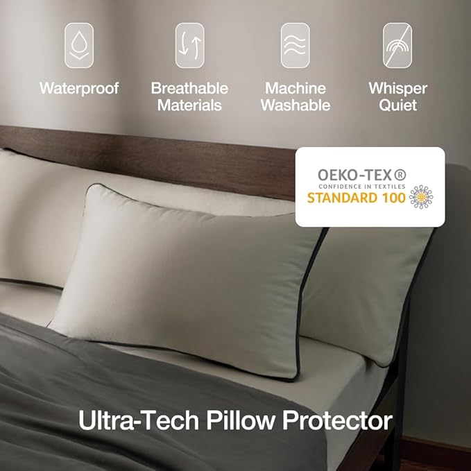 Coop Home Goods Ultra-Tech Waterproof Crescent Pillow Protector – Zippered Covers for Crescent Pillows, King Size, Oeko-Tex Certified, Breathable, Machine Washable