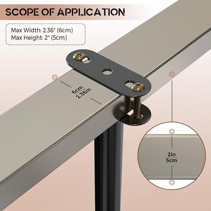 2Pcs Adjustable Height Bed Frame Support Leg, Extra Sturdy Steel Bed Frame Support Legs with Wider Rubber Base, More Stable/Quieter, Bed Slat Reinforcement Kit for King/Queen Bed (5"-8.6")