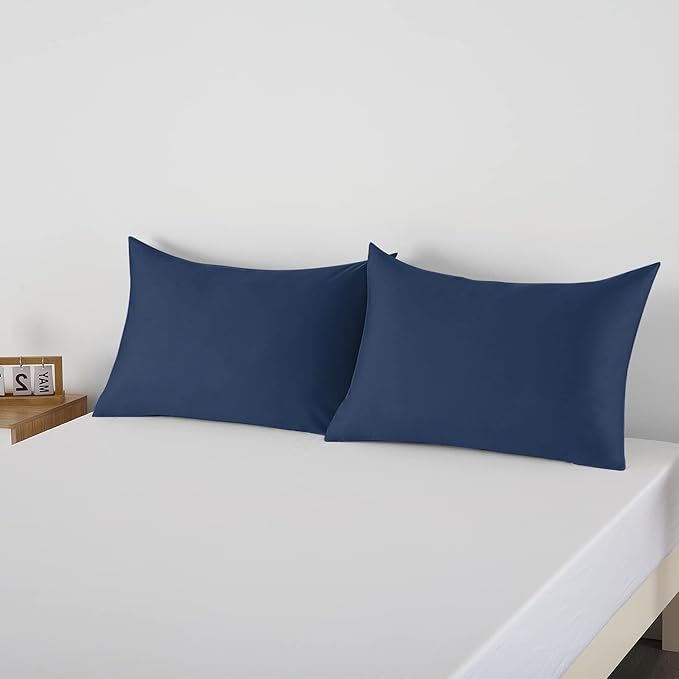 100% Egyptian Cotton Pillow Protectors Set of 4, 600 Thread Count King Size Bed Pillow Cases with Zipper, Sateen Weave Cooling Pillow Cases Quiet and Breathable Easy Care (4PCS, King, Navy Blue)