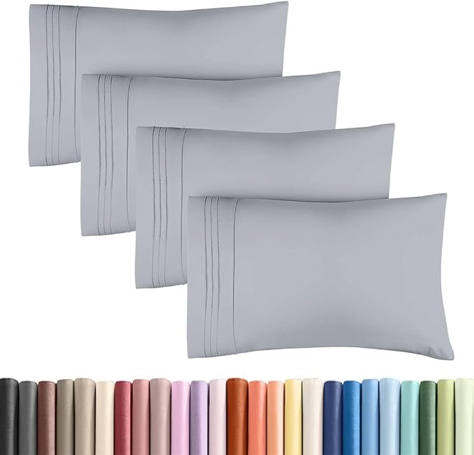 Standard Pillow Cases Set of 4 - Ultra Soft Hotel Quality Pillowcase Covers - Comfy Bedding for Women, Men, Kids & Teens - Machine Washable Pillow Protectors - 4 Piece Set - Standard Size Steel Blue