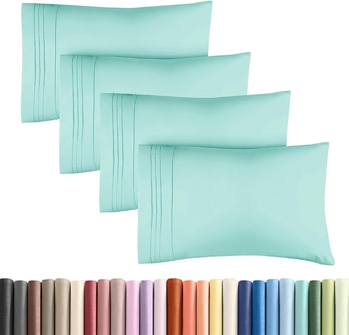 Standard Pillow Cases Set of 4 - Ultra Soft Hotel Quality Pillowcase Covers - Comfy Bedding for Women, Men, Kids & Teens - Machine Washable Pillow Protectors - 4 Piece Set - Standard Size Spa Blue