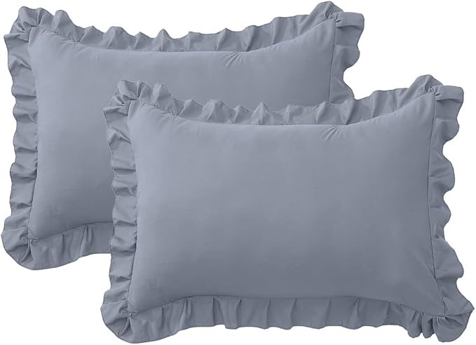 Ruffle Pillow Cases Queen Size Set of 2 – Soft Wrinkle Resistant Brushed Microfiber Ruffled Pillowcases –Envelope Pillow Shams Cover Festive Gift for Hotels,Guest Rooms 20x30 Inch (Silver Gray)