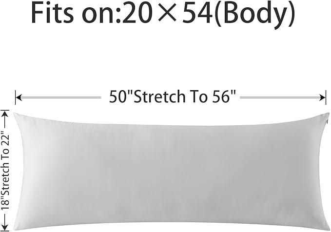 WhatsBedding Body Pillow Cover Cooling Fabric, Long Pillowcase Breathable & Skin-Friendly, Zipper Closure - Light Grey (20x54 inch)