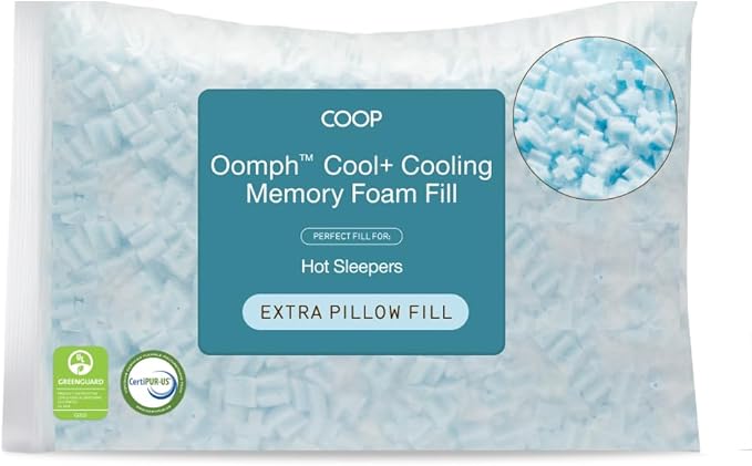 Coop Home Goods Extra Oomph Cool+ Pillow Fill, Gel-Infused, Plus Shaped Memory Foam Filling for More Airflow, Extra Fill Filler for Eden Cool+ Pillows, GREENGUARD Gold & CertiPUR-US Certified
