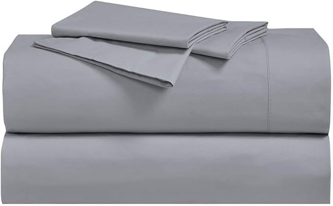 Royal Hotel Bedding Abripedic Crispy Percale Pillowcases, 300-Thread-Count, 2PC Solid Pillow Cases Set, 100% Cotton, King, Gray
