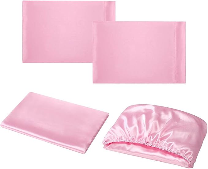 Homiest 4pcs Satin Sheets Set Luxury Silky Satin Bedding Set with Deep Pocket, 1 Fitted Sheet + 1 Flat Sheet + 2 Pillowcases (Full Size, Pink)