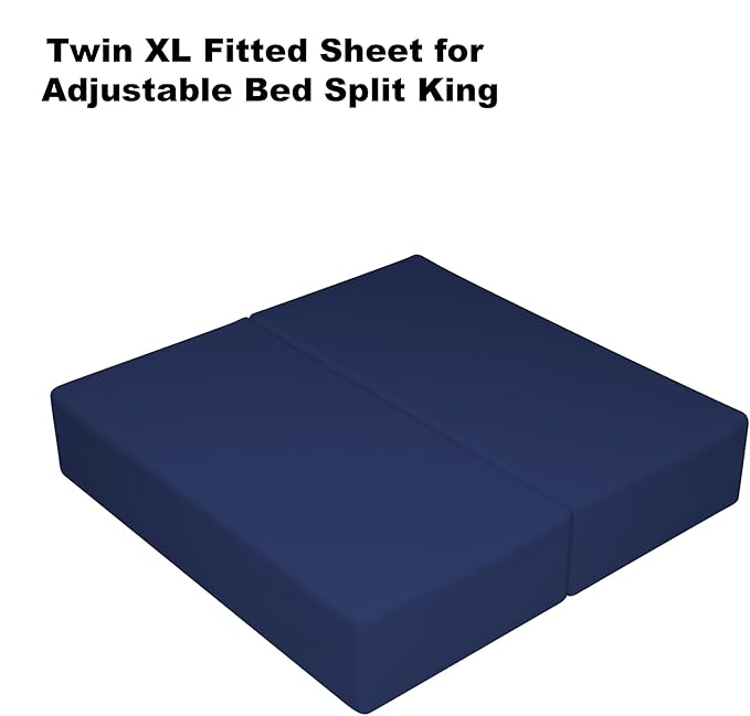 2-Pack Pure Cotton Twin XL Fitted Sheet for Adjustable Bed Split King, 600 TC 16" Deep Pocket Egyptian Cotton Fitted Sheet (2pcs, Twin XL, Navy Blue)