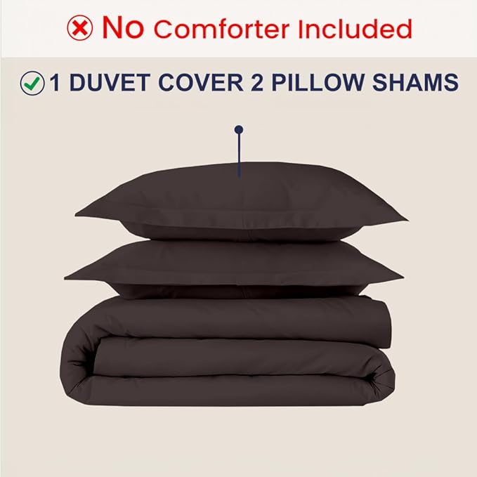 Kotton Culture 3 Pc Duvet Cover King Size Set-100% Egyptian Cotton 600 Thread Count Ultra Soft Premium Durable Comforter Cover Zipper Closure & Corner Ties - (Chocolate, 104" X 94")