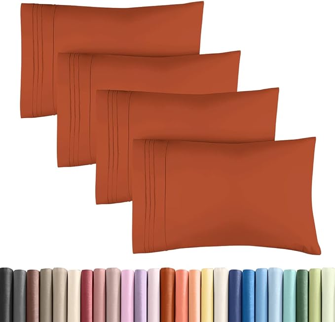 King Standard Pillow Cases Set of 4 - Soft Hotel Quality Pillowcase Covers - Comfy Bedding for Women, Men, Kids & Teens - Machine Washable Pillow Protectors - 4 Piece Set - King Standard Terracotta
