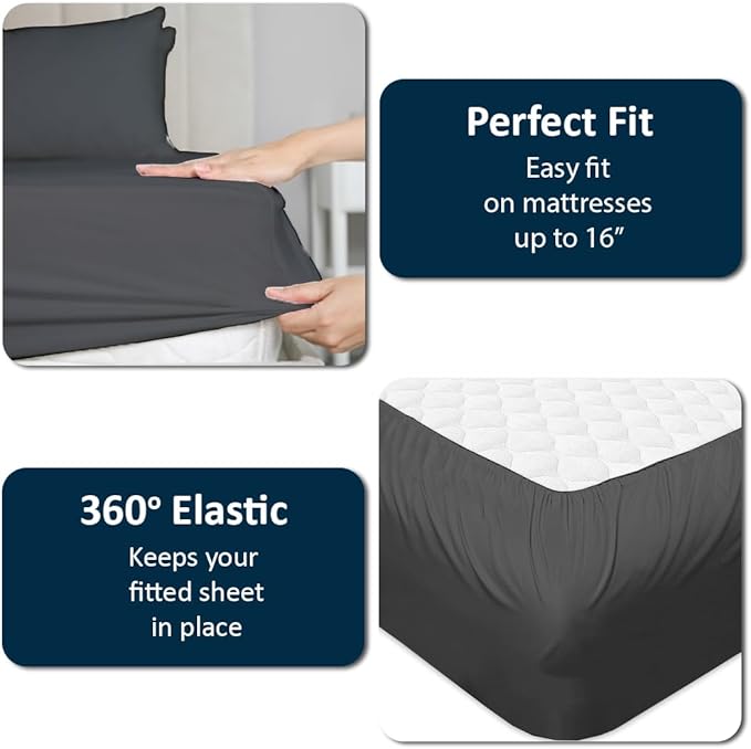 Cottingon 1 Piece Top Split King Fitted Sheet Only for Adjustable beds, Premium 100% Egyptian Cotton, 34 Inches Half Split Flex Head Bottom Sheet for Sleep Number Beds 16" Deep Mattress, Dark Grey