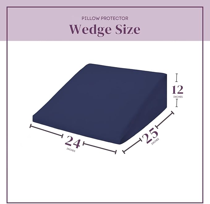 CirclesHome Wedge Pillow Cover 100% Cotton, Zippered Wedge Pillow Case Protector, Soft, Hypoallergenic & Breathable - Navy, (24Wx25Lx12)