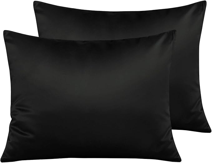 NTBAY Zippered Satin Pillow Cases for Hair and Skin, Luxury Standard Hidden Zipper Pillowcases Set of 2, 20x26 Inches, Black