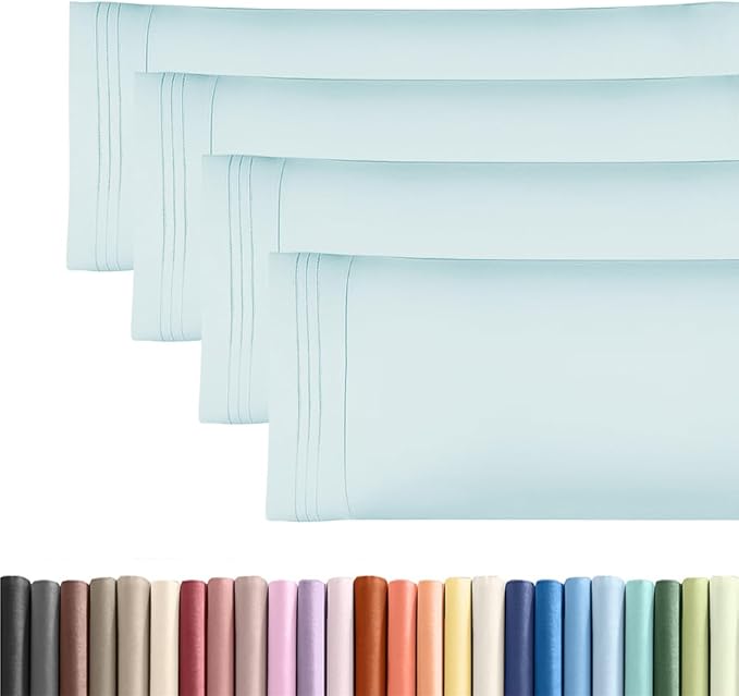 Body Pillowcases Set of 4-20x54 Long Body Pillow Case - Soft Body Pillow Cover for Sleeping & Side Sleepers - Comfy, Breathable & Fade Free - Machine Washable with Envelope Enclosure - (Ice Blue)