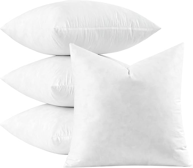 MIULEE Euro Pillow Inserts 24x24 Inch Set of 4, Feather Mix Polycotton with Cotton Fabric Square Decorative Throw Pillows for Couch Bed Sofa
