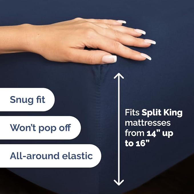 Flex Top Split Head King 4 Piece Sheet Set - Soft, Breathable & Cooling Bed Sheets Set - Hotel Luxury Bedding for Women & Men with Deep Pockets - Wrinkle Free & Fade Resistant - Oeko-Tex - Navy Blue