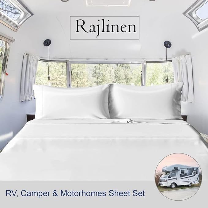 RV Camper King Sheet Set (72x80) - 100% Egyptian Cotton, Soft & Cooling, 16" Deep Pocket Fitted Sheet, Luxury Hotel Quality Bedding for RVs & Motorhomes (White Solid)