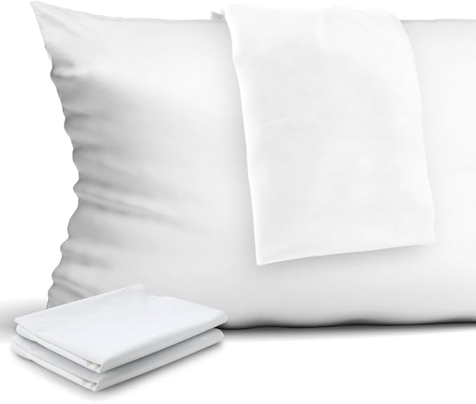 4-Pack Zippered Pillow Protectors, Premium 400 Thread Count 100% Egyptian Cotton White Zippered Pillowcases Pillow Covers, Standard