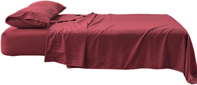 Kingnex Striped Sofa Bed Sheets Queen for Sleeper Sofa Bed Soft Double Brushed 4 Piece Bedding Pillowcase Set (60"x74"x6") Burgundy