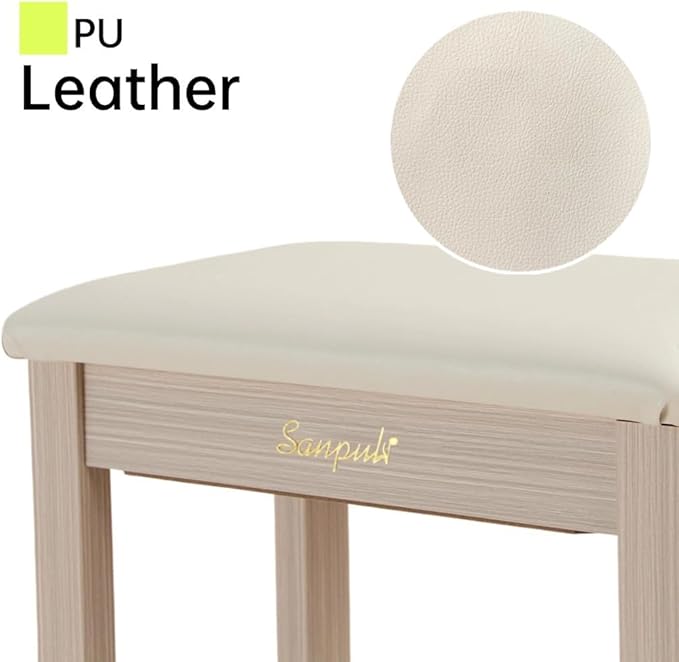 Sanpuli Solid Wood Piano Bench with Storage, Piano Stool and Padded Cushion, Keyboard Bench with Bookcase, Piano Chair and Piano Seat with High-Density Sponges.