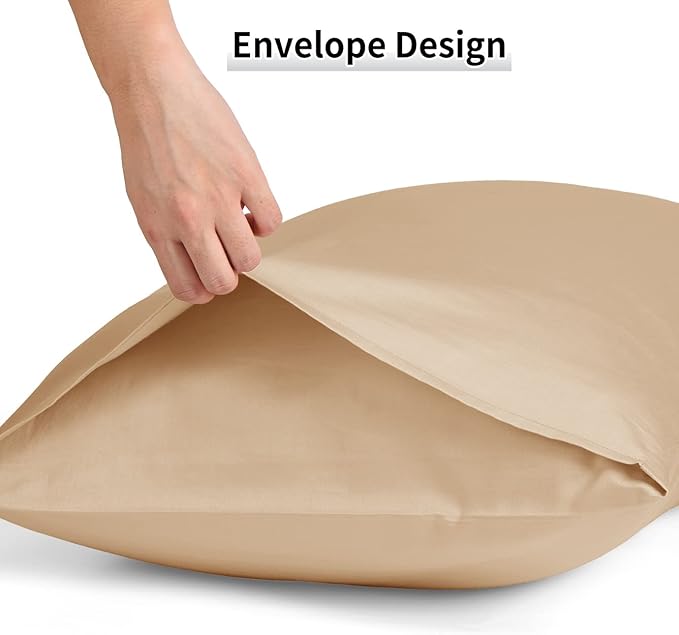 Warmstar Cotton Pillow Cases King Size Set of 2, 600 Thread Count Pillowcases 20x36 Inches, Soft Long Staple Cotton Pillowcases Breathable with Envelope Closure,Khaki