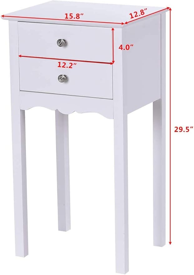 ARLIME Side Table with 2 Drawers, Bedroom Nightstand, Storage Accent Table, Small Tall End Table Beside Sofa, Multi-Purpose Living Room Home Cabinet, 16.0’’ x 13.0’’ x 30.0’’ (White)