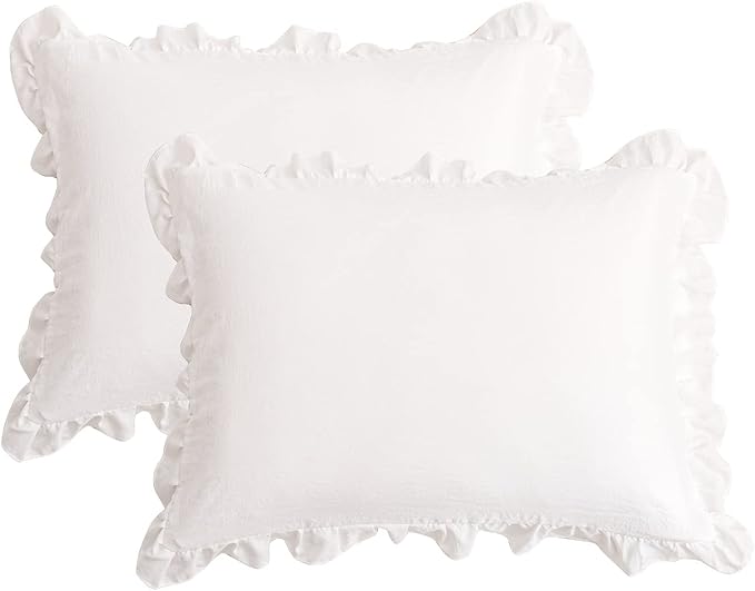 Merryword White Pillowcases Standard, Cute 20x26inch Pillowshams Set of 2, Solid Ruffled Fringe Pillow Cover, White Shabby Chic Pillowcases 2 Pack