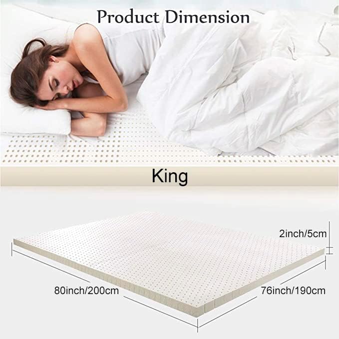 Premium Natural Latex Mattress Topper, Organic Cotton Cover No Memory Foam Chemicals, Help Relief Shoulder & Back Pain (2" King)