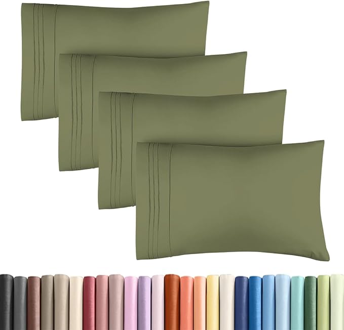 Standard Pillow Cases Set of 4 - Ultra Soft Hotel Quality Pillowcase Covers - Comfy Bedding for Women, Men, Kids & Teens - Machine Washable Pillow Protectors - 4 Piece Set - Standard Size Sage Green