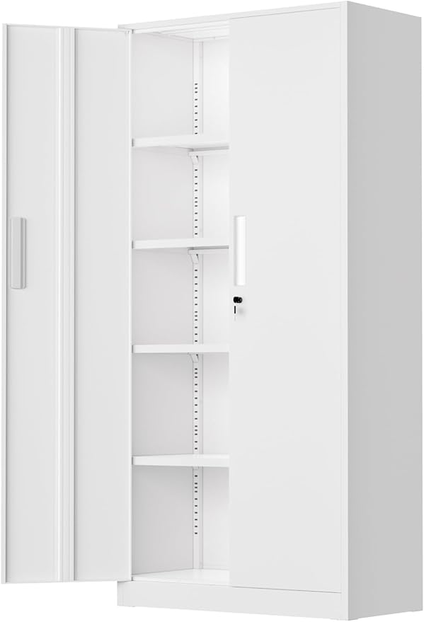 INTERGREAT Metal Storage Cabinet with Doors and Shelves,72" H White Steel Tool Locking Cabinet, Metal Storage Cabinet for Home Office, Warehouse, School