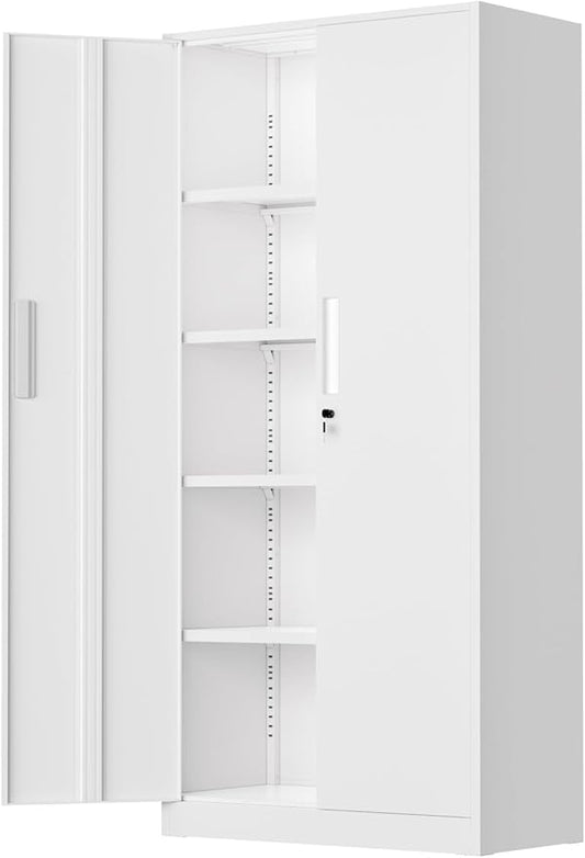 INTERGREAT Metal Storage Cabinet with Doors and Shelves,72" H White Steel Tool Locking Cabinet, Metal Storage Cabinet for Home Office, Warehouse, School