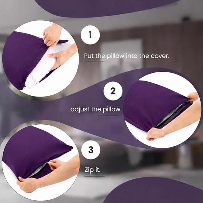 EVOLIVE Body Pillow Cover 21"x54", Ultra Soft Microfiber Pillowcase with Hidden Zipper, Breathable, Machine Washable, for Pregnancy & Side Sleepers, Cover Only (21"x54" Body Pillow Cover, Purple)