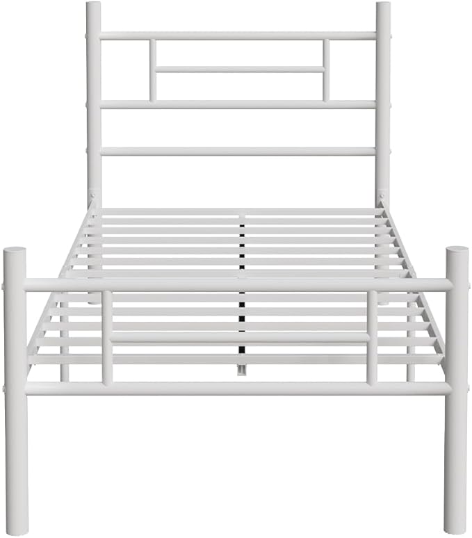 Novilla Twin Bed Frame with Headboard and Footboard, 14 Inch Metal Platform Bed Frame with Under Bed Storage, No Box Spring Needed, Strong Metal Slats Support, White