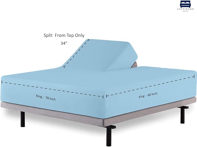 Cottingon 1 Piece Top Split King Fitted Sheet Only for Adjustable beds, Premium 100% Egyptian Cotton, 34 Inches Half Split Flex Head Bottom Sheet for Sleep Number Beds 16" Deep Mattress, Light Blue