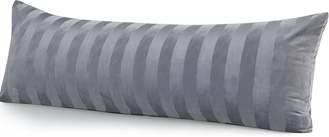 BEDELITE Velvet Body Pillow Cover with Zipper, Soft and Plush 20x54 Long Pillow Case, Velvety Smooth and Cozy Body Pillow Pillowcase for Bedroom, for All Seasons(Dark Grey-Stripe)