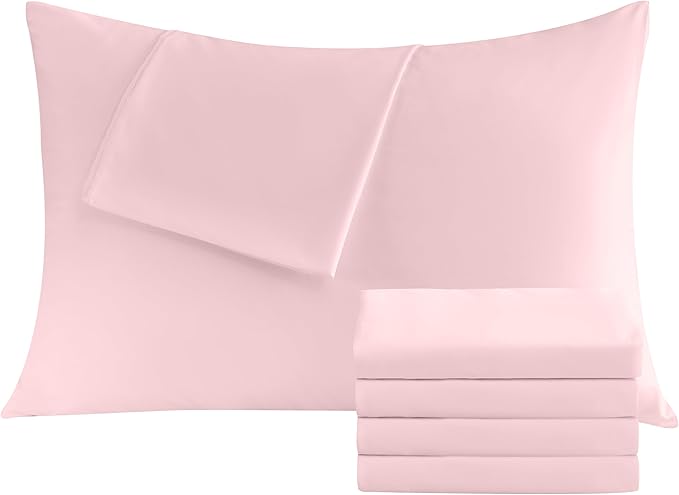 Pillowcases Queen 4 Pack, 20x30 Pillow Cases with Envelope Closure, Soft Plain Brushed Microfiber Covers Breathable Wrinkle-Resistant, Pink