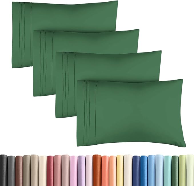 Standard Pillow Cases Set of 4 - Ultra Soft Hotel Quality Pillowcase Covers - Comfy Bedding for Women, Men, Kids & Teens - Machine Washable Pillow Protectors - 4 Piece - Standard Size Emerald Green