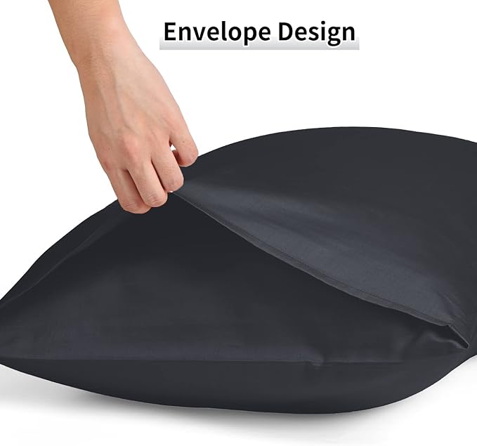 Warmstar Cotton Pillow Cases Standard Size Set of 2, 600 Thread Count Pillowcases 20x26 Inches, Soft Long Staple Cotton Pillowcases Breathable with Envelope Closure,Black